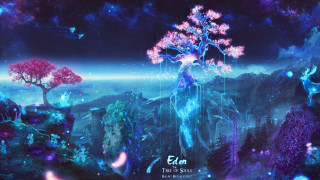 Tree mountain sky blue stars - fantasy artwork free wallpaper