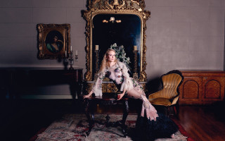 Woman white dress mirror flower - art nouveau free wallpaper