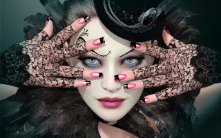 Woman black hat pink nails - a black hat free wallpaper for desktop