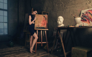 Woman black dress figurative art - fashion photography free wallpaper