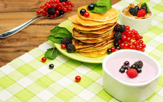 Pancakes berries yogurt table food - private press free wallpaper for desktop