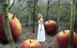 Woman white dress forest apples - apple free wallpaper