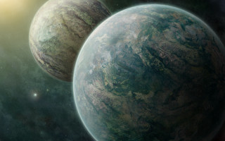 Two planets moon stars space - star and dust free wallpaper for desktop