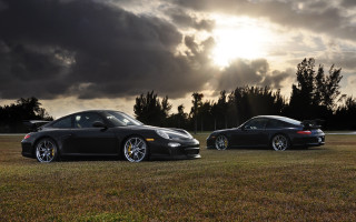 Black sports cars field cloudy - rim free wallpaper