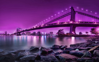 Bridge purple sky city lights - a purple sky above free wallpaper for desktop