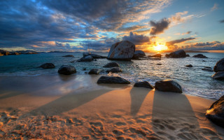 Beach rocks water sunset sky - rock and water free wallpaper for desktop