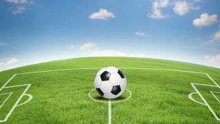 Soccer ball field blue sky - white line free wallpaper