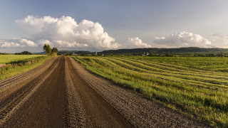 Dirt road field sky clouds 2 - ultra wide angle free wallpaper for desktop