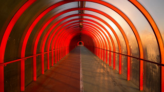 Long tunnel red railings red - david begbie free wallpaper