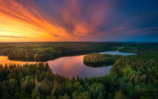 Sunset lake trees forest clouds - a beautiful sunset over a lake free wallpaper