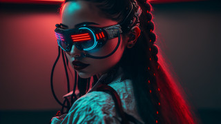 Futuristic goggles ponytail cyberpunk outfit - her face and hair free wallpaper