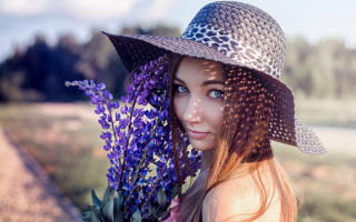 Woman hat flower smile outdoors - a bunch of flowers free wallpaper for desktop