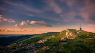 Hill tower clouds cityscape sunset - landscape free wallpaper