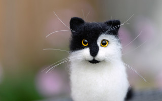 Black white cat yellow eyes 9 - a surrealist sculpture free wallpaper