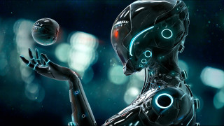 Robot ball astronaut moon star - free sci-fi wallpaper for desktop