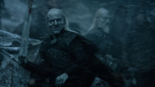 White haired man sword dark - a woman in the background free wallpaper