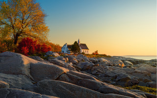 House rocky shore tree sunset - a rocky shore free wallpaper