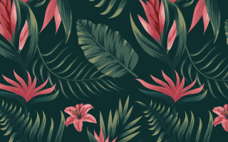 Tropical flower leaves pink green - jungle free wallpaper