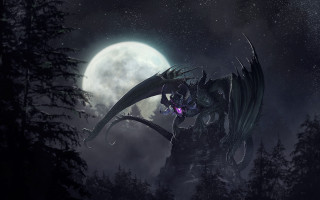 Dragon purple eye moonlight trees - a full moon behind free wallpaper