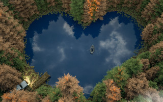 Heart shaped lake boat evening - lake free wallpaper
