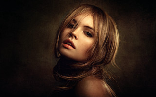 Woman long hair black background 11 - photorealistic portrait free wallpaper