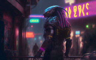 Futuristic man rain city neon - cyberpunk style free wallpaper