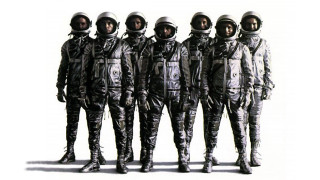 Group people space suits standing - afrofuturism free wallpaper for desktop