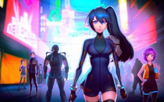 Cyberpunk anime girls neon city - cyberpunk style free wallpaper