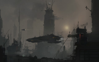 Futuristic city spaceship smoke retrofuturism - a futuristic city free wallpaper