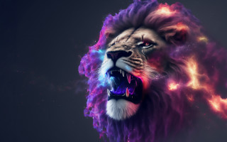 Lion colorful mane fire galaxy - a lion free wallpaper