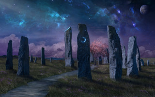 Path stones moon stars fantasy - a moon free wallpaper for desktop
