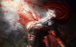 Red haired woman blood streaks - her face and chest free wallpaper for desktop