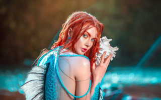 Red hair blue dress white - a blue dress holding free wallpaper