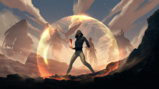 Fire ice sword man cloud - giant free wallpaper for desktop