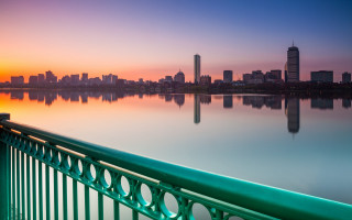 City skyline lake sunset bridge - blue sky free wallpaper for desktop