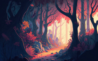 Forest path light autumn leaves - dan mumford free wallpaper