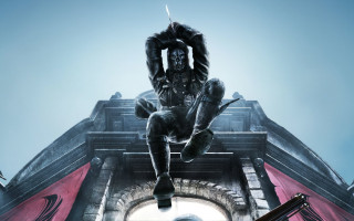 Statue man building sky red - top of a building free wallpaper for desktop