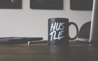 Coffee mug laptop phone typographic - a desk free wallpaper