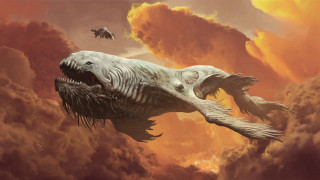 Giant fish clouds bird fantasy - lovecraftian free wallpaper