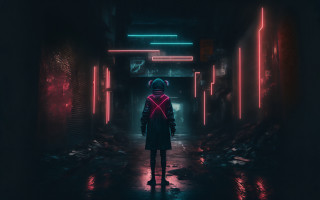 Neon hallway elsa bleda cyberpunk - a dark hallway free wallpaper