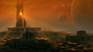 Afrofuturism futuristic city tower sunset 2 - massive free wallpaper