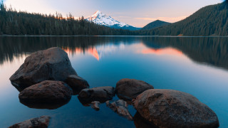 Mountain range reflection lake rocks 6 - rock free wallpaper
