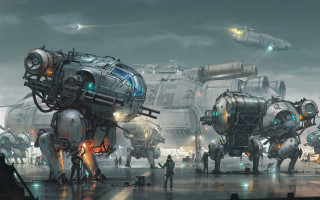 Futuristic city giant robot group - a giant robot free wallpaper