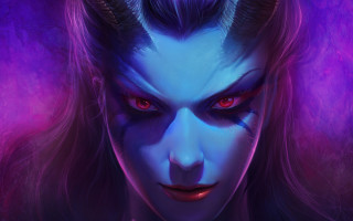 Woman horns red eyes purple - horn free wallpaper