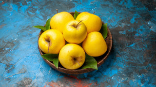 Yellow apples still life blue - a bowl free wallpaper