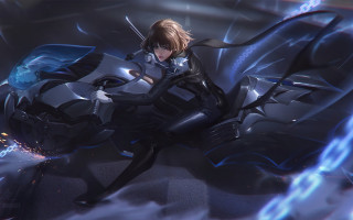 Futuristic woman cloud suit lightning - stanley artgerm lau free wallpaper