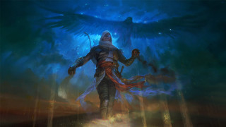 Man blue suit bird sword - a large bird free wallpaper for desktop