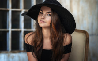 Woman black hat dress chair 2 - black dress free wallpaper