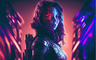 Futuristic woman cyberpunk armor glowing - cyberpunk style free wallpaper