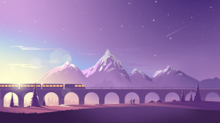 Train bridge mountains night stars - liam brazier free wallpaper